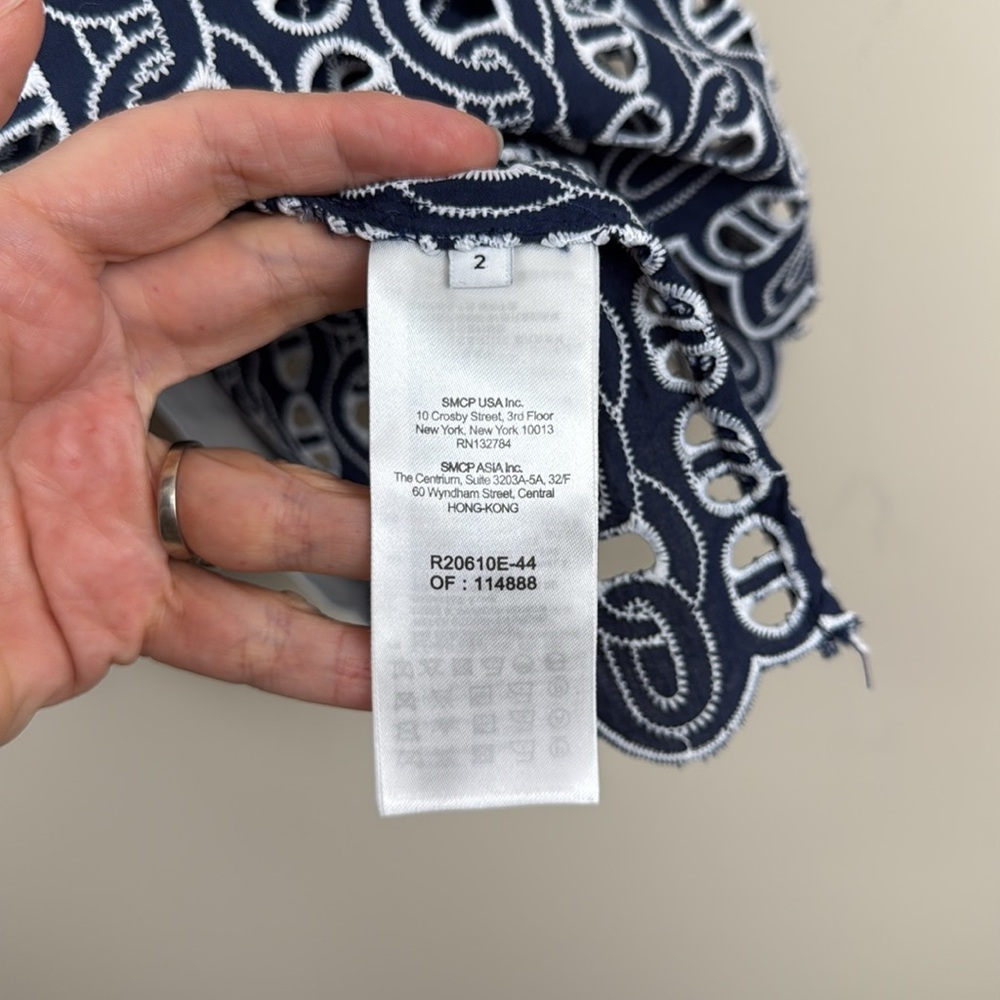 Sandro Navy and White Lace-Pattern Sleeveless Top - Picture 8 of 12